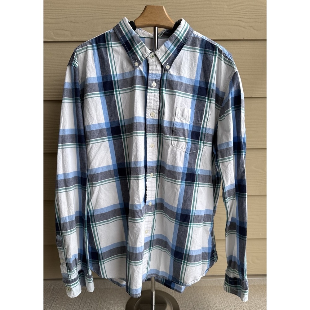 Aeropostale Mens XL Plaid Button Down Shirt Blue White Long Sleeve 100% Cotton